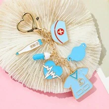 5 قطع/10 قطع من سحر خلطة بموضوع طبي تمريضي: الأدوية، الترمومتر، الملابس، القبعة، لحرف قلادة، سوار، سلسلة مفاتيح DIY - قلادات معدن الزنك المطلية بالمينا - قلادة سلسلة الممرضة - مشاهدة 9