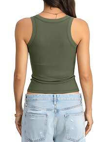 Sports Bra Tank Top With Removable Padded - Seamless Wire-Free Design For All Seasons, Yoga, Running, And Fitness​ Tank Top With Built In Bra Fall Clothes For Women - Armé Grön - Visa 5