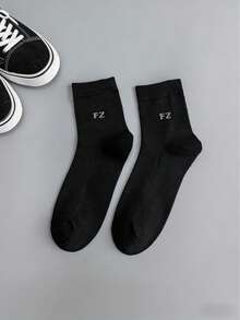 1 Pair Men's Breathable Mesh Mid-Calf Socks, Thin Solid Black Business Socks For Spring/Summer - Multicolor - View 10