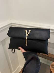 Tas Clutch Wanita Minimalis Kasual Modis 2026, Dompet Amplop Retro Warna Solid Baru, Tas Tangan - Hitam - View 10