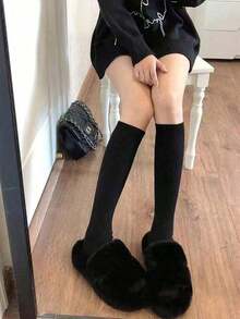 1Pairs Women Calf Socks, Sexy Knee High Socks, Solid Color Long Boot Socks For Spring, Summer, Autumn, Warm Calf Socks, Fall - White 36-39 - View 6