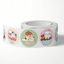 500张/卷 卡通猫圆形封口贴纸，自粘信封日记礼品装饰贴纸，适用于手机、电脑、烘焙、咖啡、甜点等 - 彩色 - 查看 5