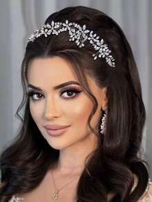 1pc Crystal & Rhinestone Decor Bridal Bridesmaid Hair Comb, Luxurious Hair Accessory For Wedding, Banquet, Party,Summer,Beach - 63322 Silver - View 3