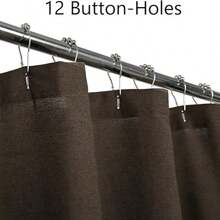 1pc Linen Button Summer Unique Elegant With 12 Hooks Shower Curtain For Bathrooms Quick Drying Machine Washable Home Bathroom Decor Shower Curtain Sets For Bathroom - 棕色 - 查看 3