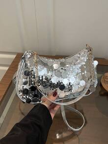Sommarväska med paljetter, trendig armhålsväska, mångsidig ny liten handväska för kvinnor - Silver - Visa 9