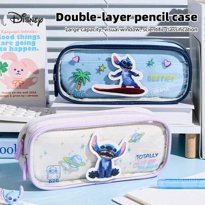 Disney Stitch Pencil Case, Large Capacity Stationery Storage Bag, Middle School Student Supplies Organizer