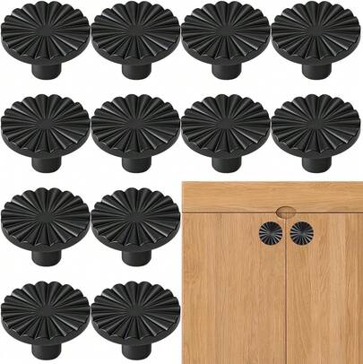 12 PCS Black Cabinet Knobs Round Cabinet Knobs Matte Black Dresser Pulls Round Handles Bedroom Bathroom Vanity Cabinets Furniture Decoration Accessories