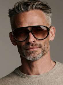 1 Cặp kính thời trang nam gọng đen, kiểu phi công hai cầu, chất liệu PC. - màu đen - Xem 1