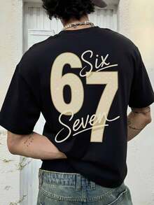 Fractyr Camiseta de manga corta de corte holgado con cuello redondo, estampado de eslogan y meme de la generación Z, de estilo casual y urbano para hombre en verano - Negro - Ver 2