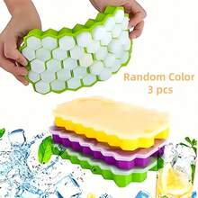 1 pieza Molde de hielo de panal de silicona de 37 celdas con tapa, molde de cubitos de hielo, caja de hielo casera, molde de hielo de congelación rápida y fácil liberación, bandeja de hielo de silicona - Multicolor - Ver 13