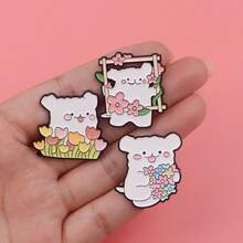 Cute Cartoon White Dogs Enamel Pins Funny Animals Quotes Brooch Lapel Pin Badge On Backpack Clothing Accessories Fashion Jewelry Friends Gifts - White - View 9