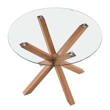 CLIPOP Round Game Table 100cm With Tempered Glass Top And Wooden Pattern Legs Table For Home Living Room, Game Room Corner - Brown - View 8