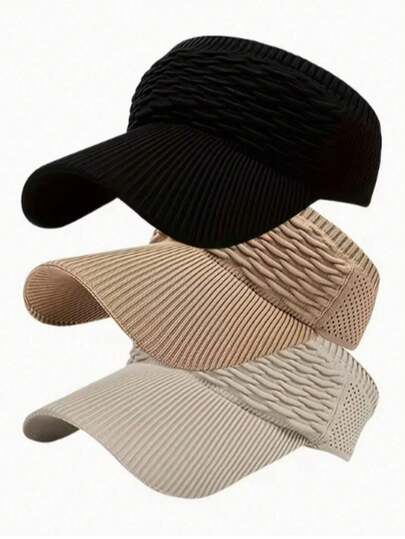 3顶女士弹力无檐遮阳帽，轻便易携，适合户外活动、日常穿着、时装秀、街头风、万圣节、母亲节、毕业季等场合，用途广泛。