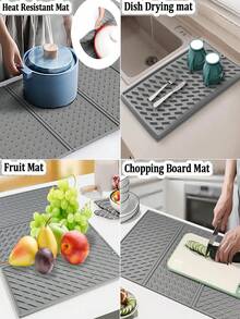 Alfombrilla multifuncional resistente al calor y aislante para protección de encimeras, tapete de silicona plegable de tres pliegues para escurrir platos, alfombrilla de encimera de cocina plegable y expandible, escurridor de platos antideslizante, alfombrilla de fregadero plegable fácil de limpiar. - Color sólido - Ver 2