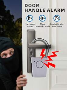 1 Pasang Alarm Gagang Pintu Anti-Pencurian, Terbuat dari Bahan ABS Warna Putih/Hitam, dengan Fungsi Sensor Ganda Listrik Statis dan Getaran, Alarm Keamanan Rumah untuk Pintu dan Jendela Terhadap Pencurian - Putih - View 5