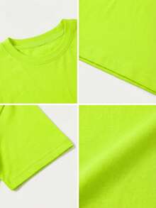 Camiseta de mujer minimalista y fresca, de manga corta, cuello redondo, unicolor y holgada, adecuada para primavera y verano casual - Verde - Ver 9
