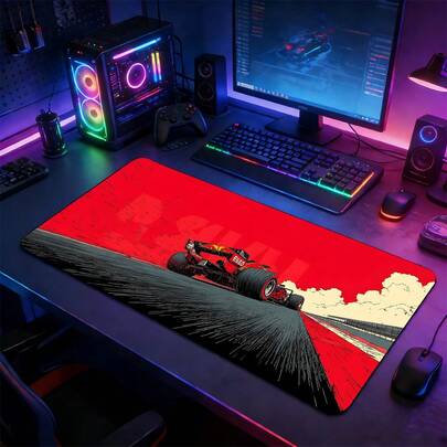 YUFZX 赛车红美学 XXL 加长游戏鼠标垫，大号桌面垫，防滑橡胶底座，锁边缝合，可水洗防水桌面垫，适用于游戏、家庭办公室，是游戏玩家和赛车爱好者的理想礼物