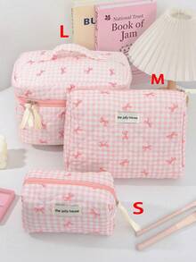1 Set: 1 Fluffy Soft Cosmetic Bag With Pink Bow Zipper, 1 Travel Makeup Storage Bag With Handle, 1 Cute Small Cosmetic Pouch, 1 Large Capacity Makeup Storage Bag, 1 Cosmetic Bag Set With Handle, 1 Skincare & Makeup Storage Bag For Travel, Essential For School, Travel, Dorm, Birthday Gift, Bridesmaid Gift, Mother's Day Gift, New Year Gift - Multicolor - View 4