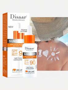 SPF90 PA++++ High Protection Sunscreen Serum, Long-Lasting Waterproof & Sweat-Resistant UV Protection Sunscreen, Lightweight Breathable Non-Greasy Texture, Organic Skincare Face & Body Outdoor Beach Daily Sunscreen Lotion - White - View 3