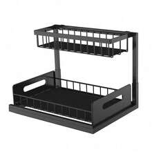 Cesta extraíble de 2 niveles para gabinete de fregadero, estantería de almacenamiento multifuncional para fregadero de baño y cocina - Ver 12