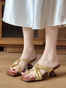 复古方头套脚凉鞋，休闲夏季度假百搭新款女式拖鞋 - 金色 - 查看 2