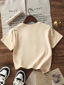 2 pezzi/set Maglietta a maniche corte e pantaloncini larghi casual per ragazze, adatti per scuola/sport/attività all'aperto, moda casual quotidiana, nuova vestibilità casual per primavera/estate - Albicocca - Visualizzare 4