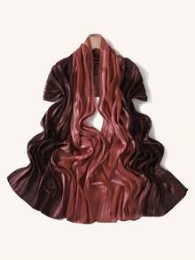1pc Women's Ombre Striped Pleated Scarf, Fashion Versatile Silk Shawl Hijab - Multicolor - View 6