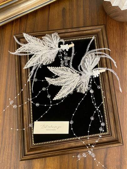 2pcs/Set Women Tassel Maple Leaf Beaded Hair Accessories, Wedding Bridal Party Updo Hair Decor