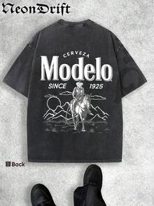 Y2K Style, Ideal Gift For Mother's Day, Independence Day, World Cup.Cool  UFO Elements, Outdoor Sports Vibe, Modern Street Style, Fashionable Pure Cotton Vintage Washed T-Shirt With Loose Fit, Unisex Design. A Perfect Surprise Gift For Family And Friends. Features Dropped Shoulder Sleeves + Crew Neck, Made Of High-Quality Batik Cotton, A Retro Fashion Brand T-Shirt. With Moderate Thickness, It's Ideal For Summer Wear And A Top Choice For Holiday Gifting. - màu đen - Xem 3