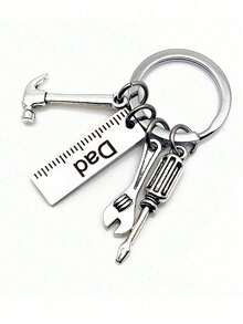 1pc Stainless Steel DIY Father's Day Keychain With Hammer, Screwdriver And Wrench Pattern, Great Gift For Dad, Men's Tool - Silver - View 5