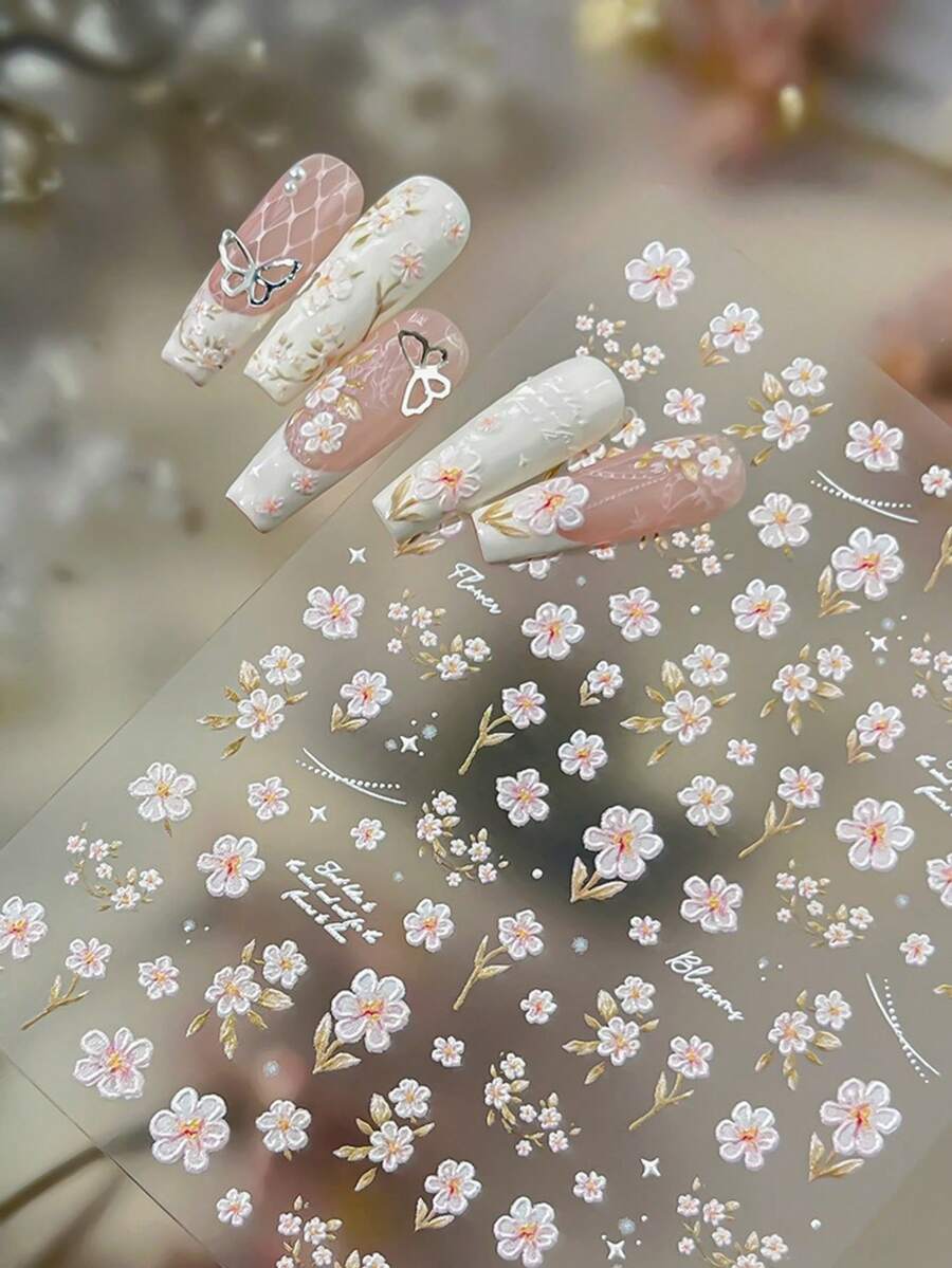 花卉美甲贴纸,甜美花朵美甲贴花,春日美甲装饰 - 彩色 - 查看 1