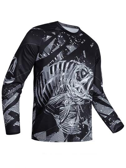 Camiseta con estampado de pesca 3D para hombres, camiseta deportiva para exteriores, ciclismo, de manga larga, tejida, transpirable y de secado rápido, apta para todas las estaciones