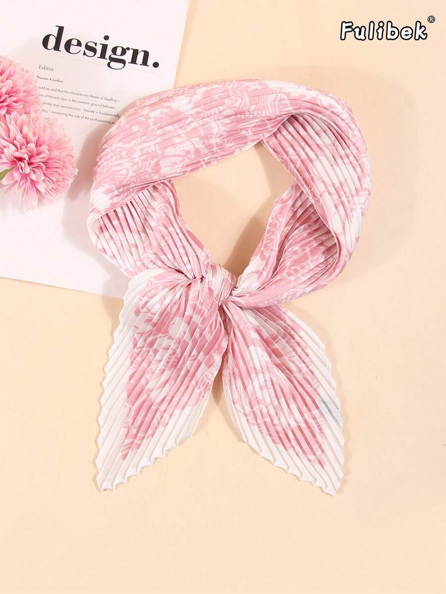 1 pieza Nuevo pañuelo de mujer de primavera con estampado arrugado, bufanda, diadema multiusos, adecuado para uso diario, playa, vacaciones - Rosa - Ver 1