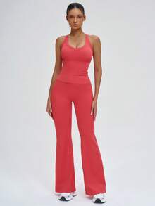 NcmRyu 一套女士吊带露背交叉背心和喇叭裤运动套装 - 紅色 - 查看 4