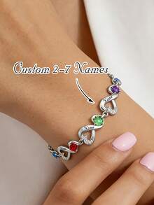 1件装个性化诞生石手链，女士礼物，母亲节礼物，女士定制珠宝，送给女友、妻子，个性化心形诞生石手链，母亲手链，家庭礼物，日常手链，送给妈妈的生日礼物，送给她的圣诞礼物，女士珠宝 - 銀色 - 查看 1