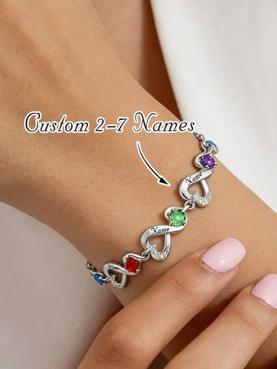 1pc Personalized Birthstone Bracelet For Women,Mother's Day Gifts, Custom Jewelry For Women,Girlfriend,Wife,Personalized Heart Birthstone Bracelet, Mother Bracelet, Family Gifts, Daily Bracelets, Birthday Gifts For Mom, Christmas Gifts For Her,Jewellery For Ladies