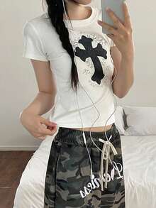 Short-Sleeved T-Shirt For Women, Summer, Round Neck, Loose Top - White - View 3