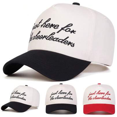 Mũ lưỡi trai nữ "Just Here For The Cheerleaders", mũ bóng chày thêu chữ cá tính, mũ năm múi thời trang đường phố, mũ thường ngày chống nắng ngoài trời cho mùa xuân, mùa thu, du lịch, đi biển.