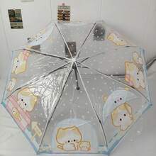 1 guarda-chuva transparente impermeável com estampa de animais em PVC, totalmente automático, ideal para estudantes universitários e como presente de aniversário. - gatinho - Ver 13