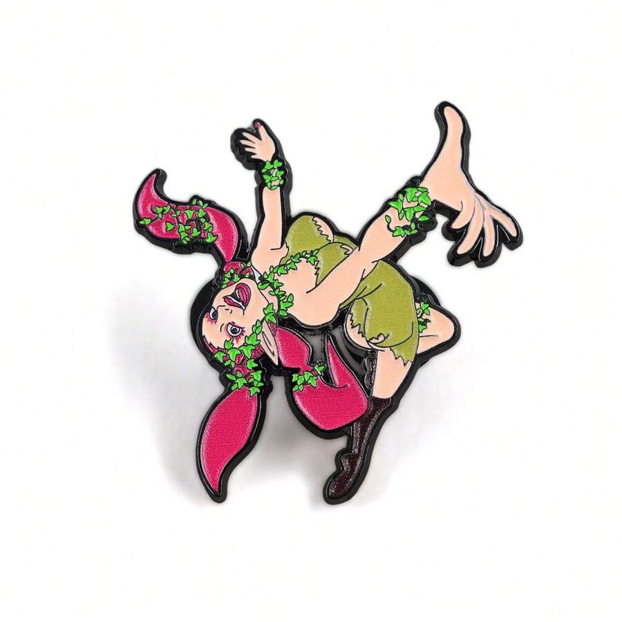 1pc Fantasy Pink Elf Vine Enamel Brooch, A Lively Elf Girl Badge, Clothing Accessory, Suitable For Backpack And Jacket Decoration, Fairy Tale Themed Collectible, Perfect Gift, Wearable Year-Round, Unisex.