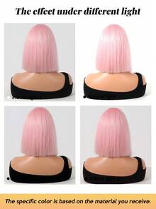 Pink Stright Bob Wig With Bangs- 12inch Synthetic Wigs For Women Heat Resistant Cosplay Colourful Synthetic Hair Wig High Temperature Hair For Women Holiday Daily Fashion Style Synthetic Hair Wig For Halloween And Christmas - 粉色 - 查看 8