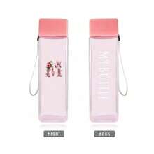 Bình nước trong suốt 500ml, cốc nước thể thao ngoài trời unisex, cốc nhựa in hoa và chữ sáng tạo, bình nước du lịch ngoài trời di động, bình trà và đồ uống in hoa, quà tặng. - Hồng - Xem 6