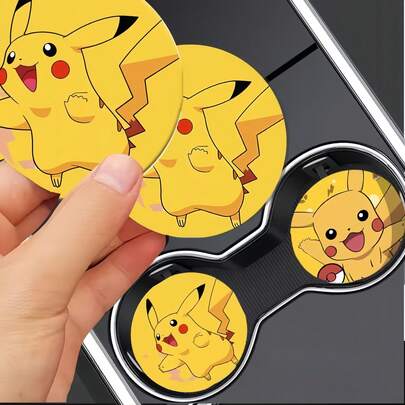 pokemon Untersetzer, kreative cartoon-gemusterte Getränkeuntersetzer, rutschfeste Auto-Untersetzer, süße tierförmige Flaschenuntersetzer, kreative Auto-Innenraum-Dekorationsmatte, Fangeschenke.