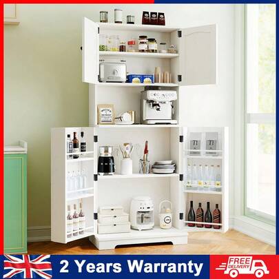 OYAJIA Kitchen Cupboard, 58" Pantry Organizers And Storage, Kitchen Pantry Cabinet White With Doors & Adjustable Shelves, Ideal For Kitchen, Living Room And Dinning Room - 60 X 30 X 147.5cm,White