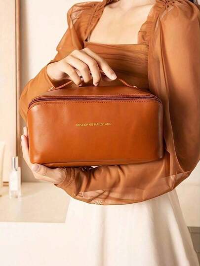 1pcHigh Quality PU Travel Makeup Bags, Multifunctional Travel Storage Bag, Large Capacity Travel Cosmetic Bag, Cosmetics Organization And Storage, Makeup Organization, Cosmetic Storage Bag, Skin Care Bag, Travel Accessories, Travel Essentials, Cruise Essentials, Jewelry Storage, Lip Polish Storage, Nail Polish Storage Make Up Bag