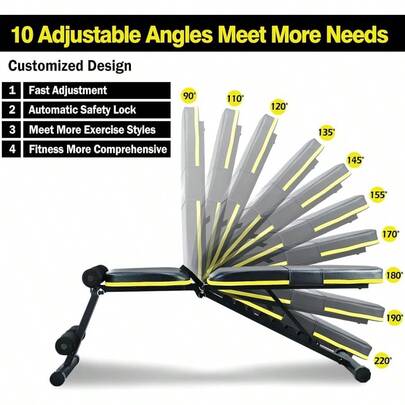 Banco de pesas ajustable plegable para gimnasio en casa - Versátil 7 posiciones (inclinado/declinado/plano) - Capacidad 700 lbs - Estructura acero reforzado y respaldo acolchado
