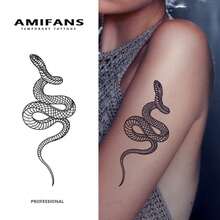 AMIFANS 几何卷曲蛇形临时纹身贴纸，半永久纹身，可持续1-2周，持久耐用，果汁纹身，逼真纹身，浪漫纹身，仿真纹身，防水，外观逼真，小众设计纹身，水果纹身，植物纹身 - 黑色 - 查看 9