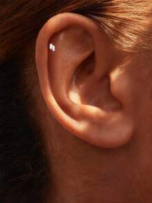 EleRunis 1PC 0.1ct Moissanite Diamond 925 Sterling Silver Square 18K Gold Plated Flat Back Cartilage Helix Threaded Piercing Fine Jewelry For Daily Wear Wedding Party Engagement Anniversary Valentine's Day - Silver - View 2