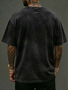 Plus Size Unisex Vintage Wash Cotton T-Shirt, Houston Skeleton Cowboy Rocket Graphic Tee, Edgy Texas Streetwear Oversized Casual Top - màu đen - Xem 2