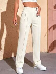 FASHION MO FEMININA- AS1335 Women's Pants, High Waist, Romantic Fabric, With Side Pockets, Social, Modern, Elegant, Flare, Bell Bottom, Wide Leg, Sweatpants, Pants With Belt, Women's High Waist Jeans With Lycra Cotton Polyester Elastane, Premium Black Skinny Women's High Waist Pants With Lycra Elastane Black Jeans Black Twill Pants Women's Skinny Crepe Mesh Pants With Lined Belt High Waist Slim Quality, Women's Pants, Tailoring, Pantyhose, Crepe Pants, Jeans, Jogger, Denim Jacket, Linen, Women's Wide Leg Pantaloon Pants, Monsca Zipper, Women's High-Rise Jeans Up To The Navel With Elastane Lycra Women's Clothing, Wide Leg Pants, Duna With Button Trend, Duna Social High-Waisted Pantaloon Pants With Elastic Loop Zipper And Button, Does Not Contain Lining, Women's High-Waist Pantaloon Pants With Pocket Vibrant Colors, Trend, National Shipping, New Collection 2024 - 米色 - 查看 5